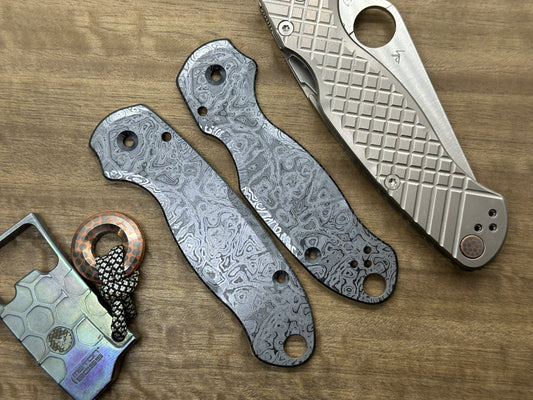 ALIEN Black engraved Titanium scales for Spyderco Para 3