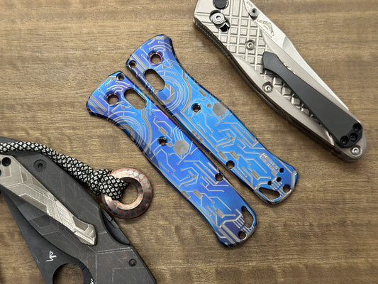 Flamed CIRCUIT BOARD engraved Titanium Scales for Benchmade Bugout 535