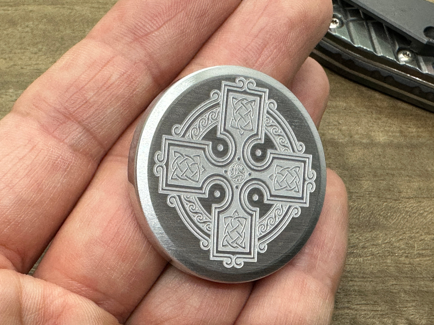 4 sizes TREE of LIFE / Celtic Cross Aerospace grade Aluminum Worry Coin