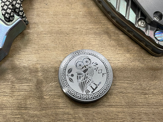 4 sizes The OWL engraved Black Zirconium Worry Coin