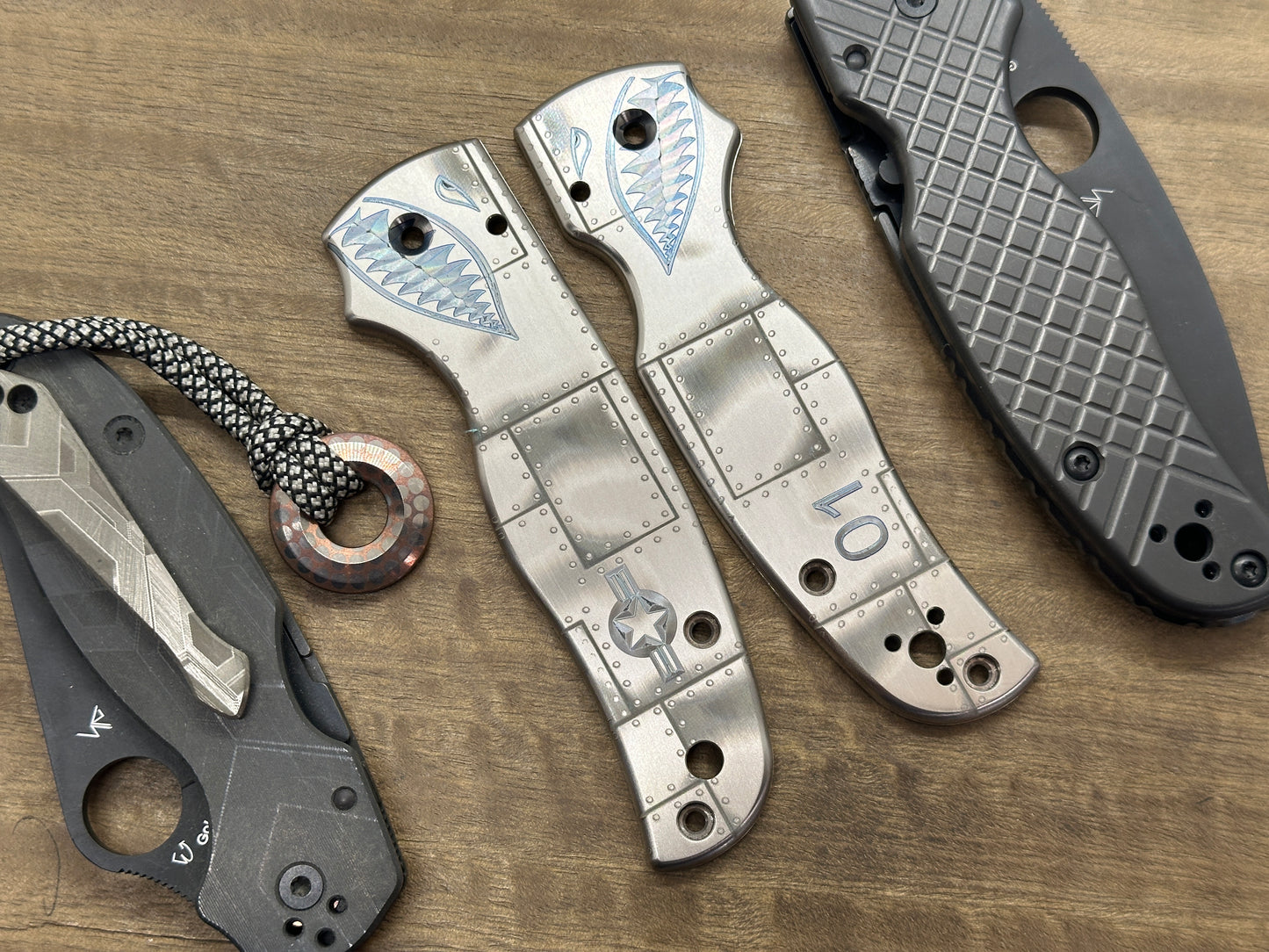 P40 RIVETED AIRPLANE Titanium Scales for SHAMAN Spyderco