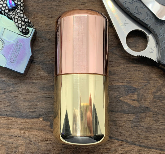 Tall-XL Meton-Vault Pill box Stash box Polished Copper Brass Pill Case