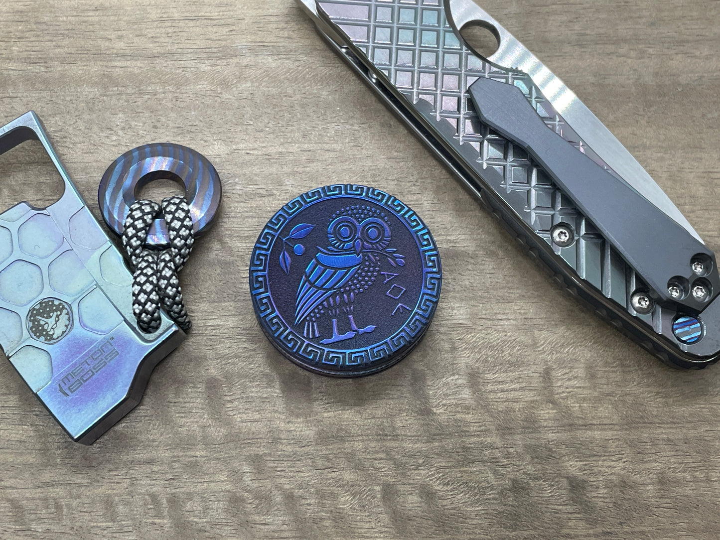 The OWL Flamed Backside Greek Titanium CLICKY HAPTIC Coins ideas