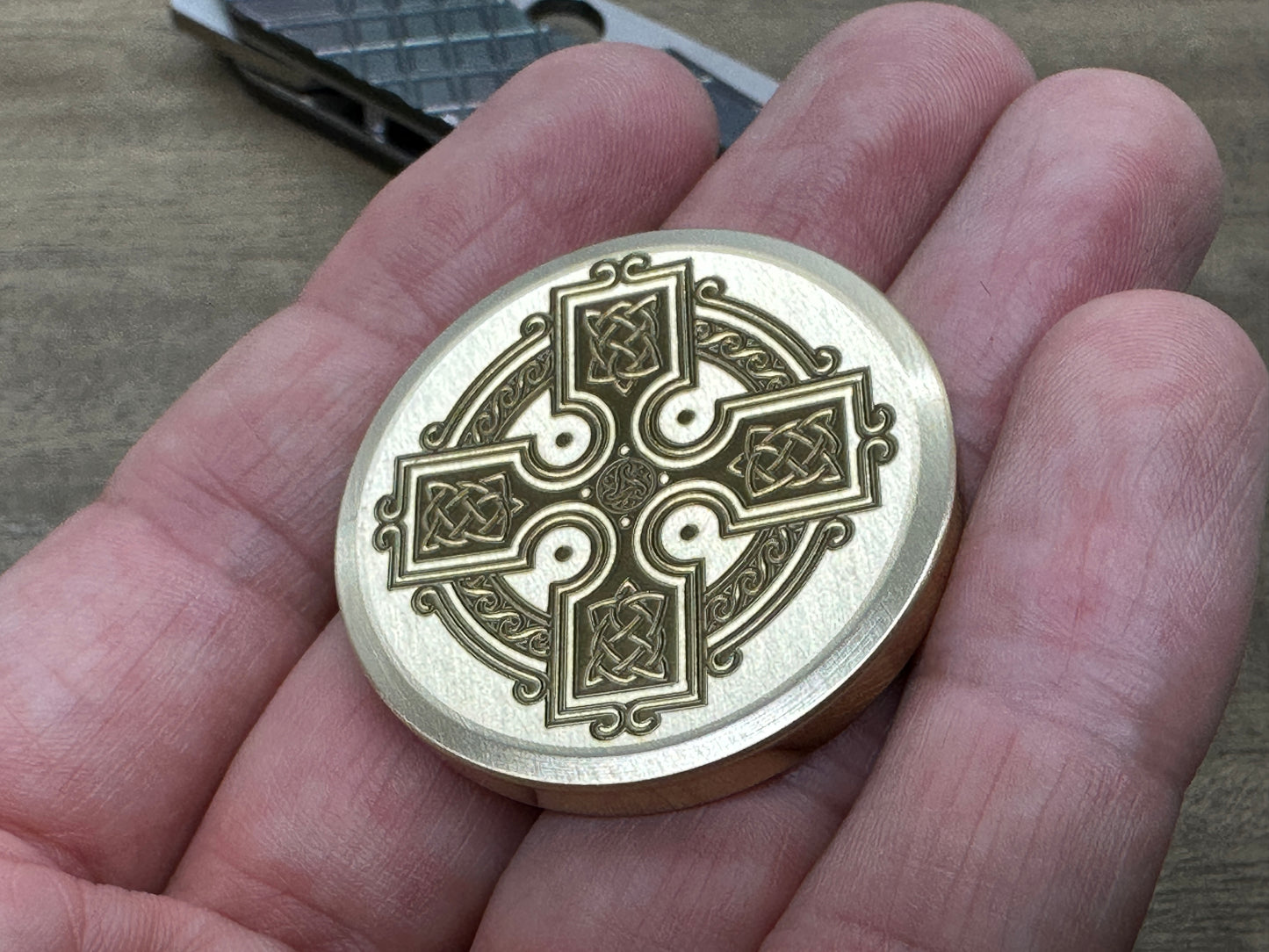 3 Sizes TREE of LIFE / Celtic Cross Brass Worry Coin