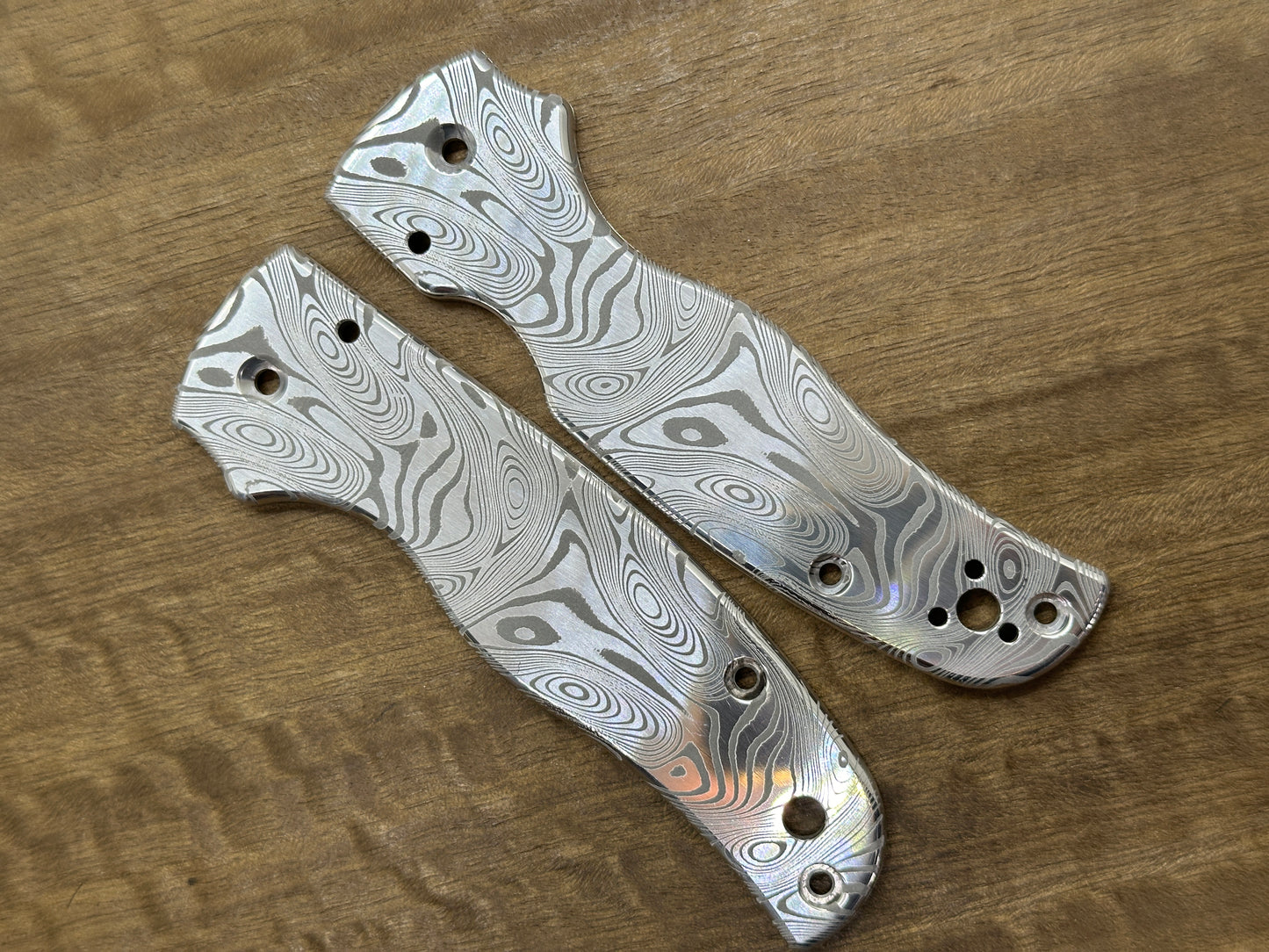 Polished Dama FISH pattern Aerospace Aluminum scales for SHAMAN Spyderco