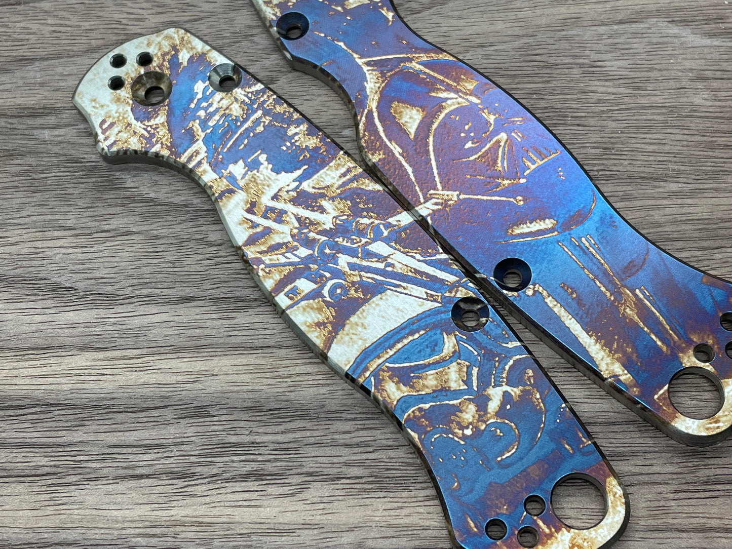 STAR WARS heat ano engraved Titanium scales for Spyderco Paramilitary 2 PM2