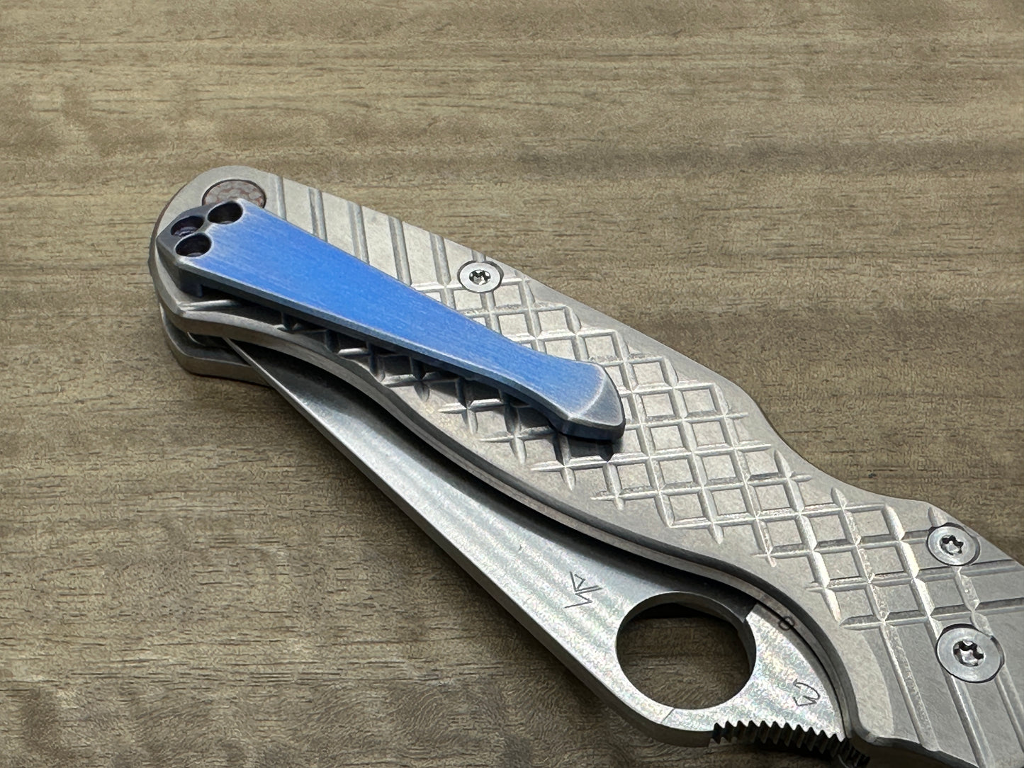 Blue ano Brushed SPIDY Titanium CLIP for most Spyderco models