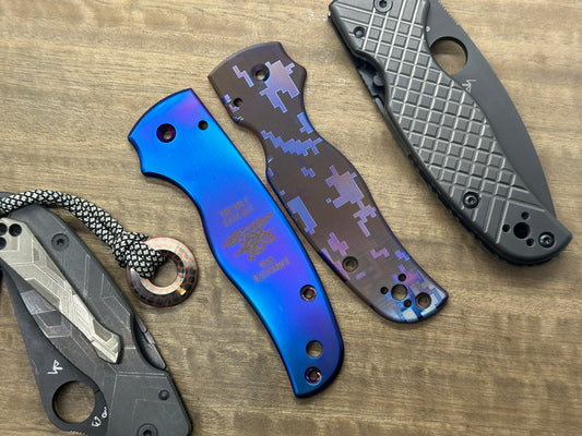 US NAVY Seals The only easy day was yesterday Flamed Titanium Scales for SHAMAN Spyderco