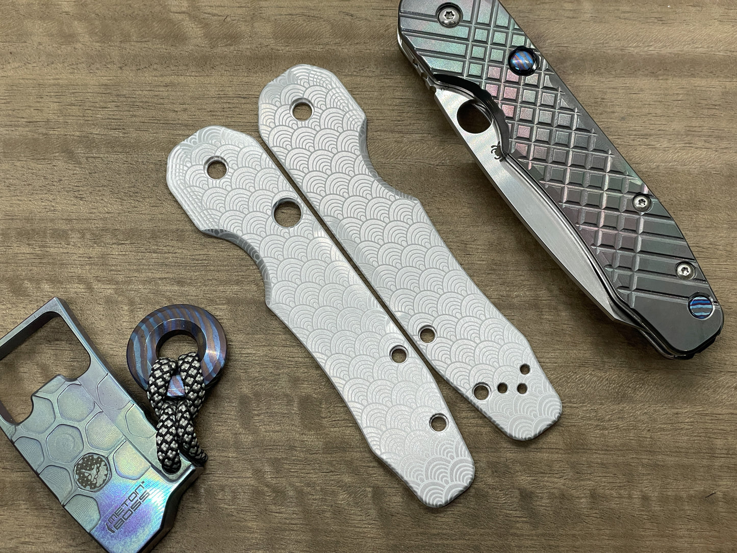 SEIGAIHA pattern Aerospace Aluminum Scales for Spyderco SMOCK