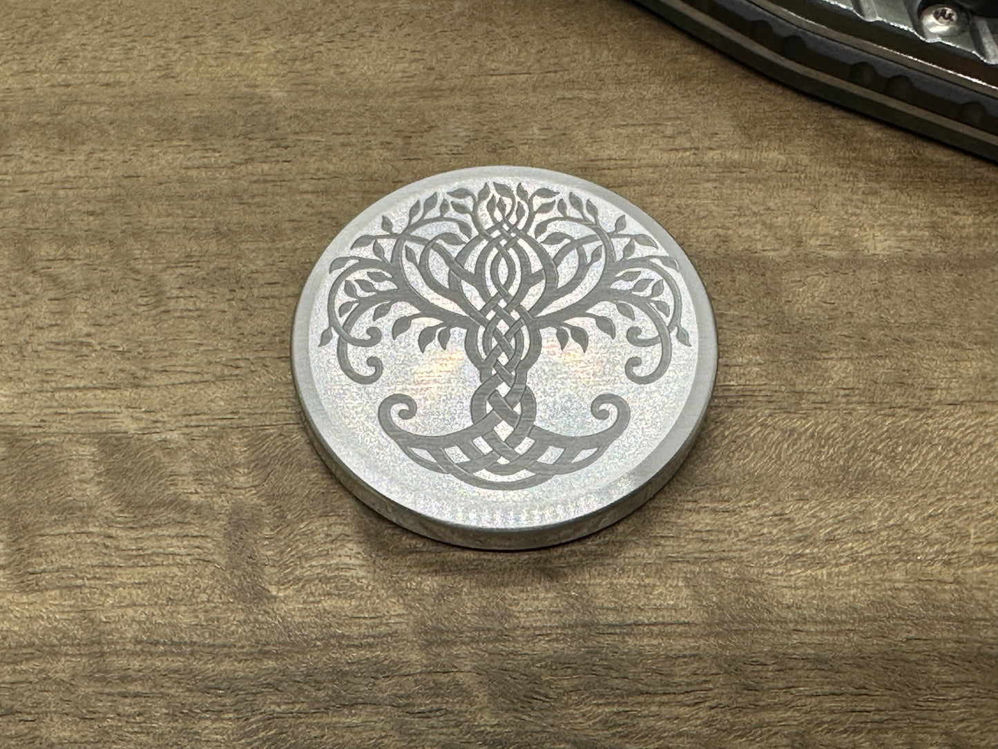 4 sizes TREE of LIFE / Celtic Cross Aerospace grade Aluminum Worry Coin