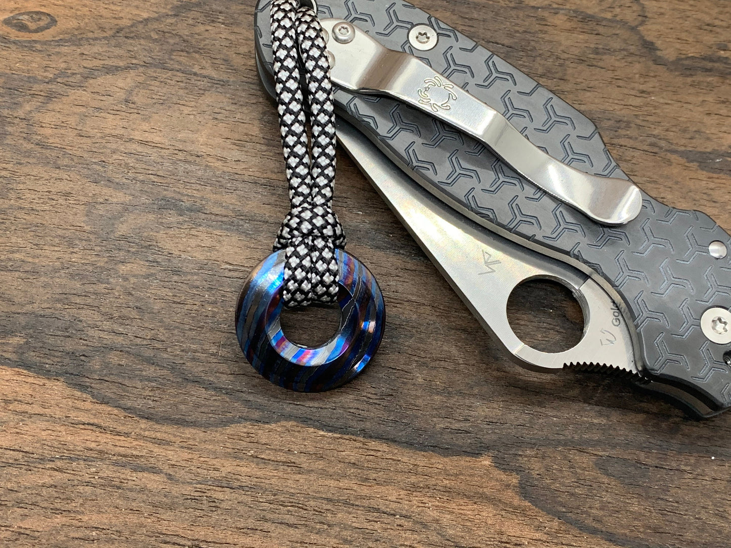 ZircuTi TWIST Black Timascus lanyard bead Paracord bead Dog tag