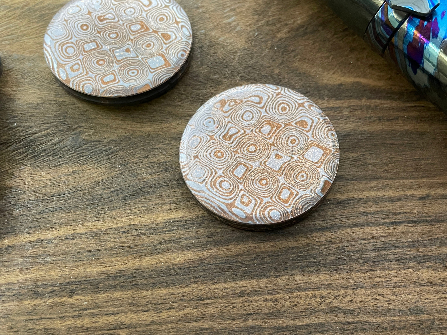 HAPTIC Coins CLICKY Damasteel pattern ROSES Copper Fidget