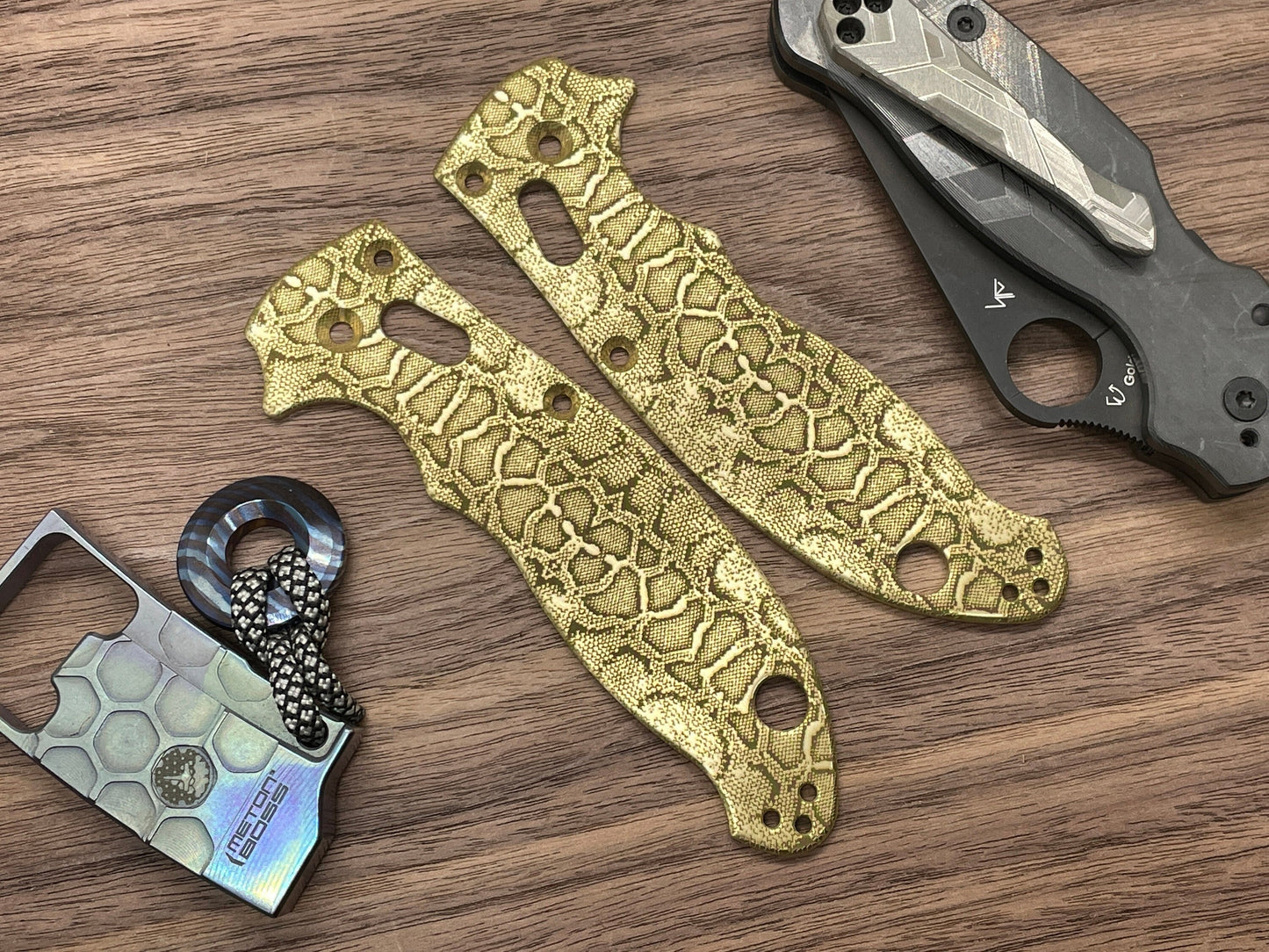 REPTILIAN engraved Brass scales for Spyderco MANIX 2