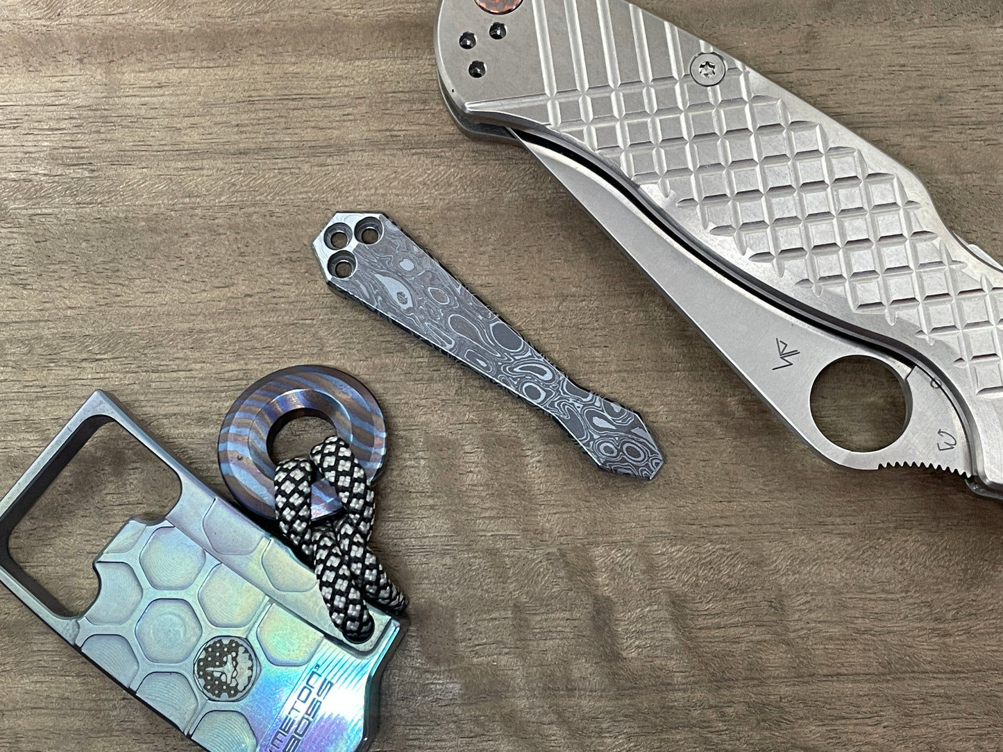 RAINDROP Timascus pattern engraved Dmd Titanium CLIP for most Spyderco models