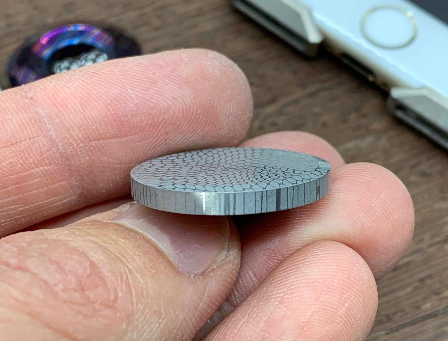 1" SPIROGRAPH Damascus Steel Worry Coin