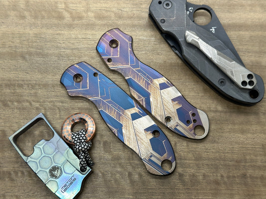 FALCON heat ano engraved Titanium scales for Spyderco Para 3