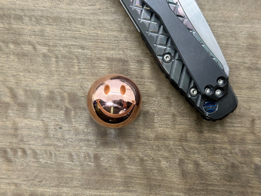 1" SMILEY Polished Solid Copper SPHERE + Glow in the dark stand