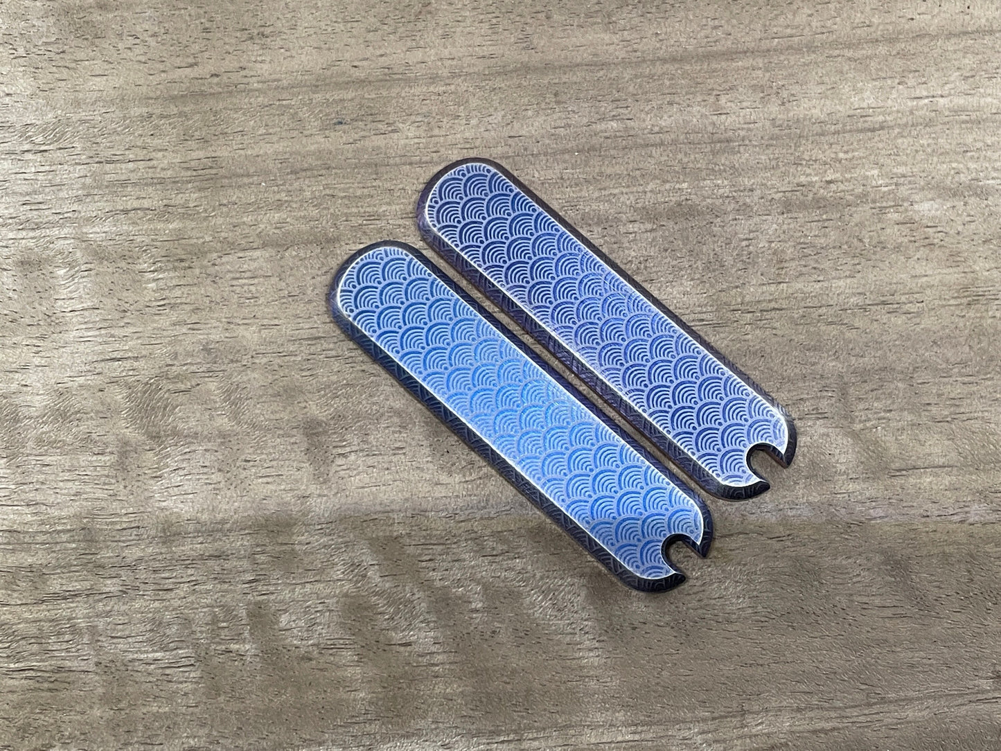SEIGAIHA Blue ano Brushed 58mm Titanium Scales for Swiss Army SAK