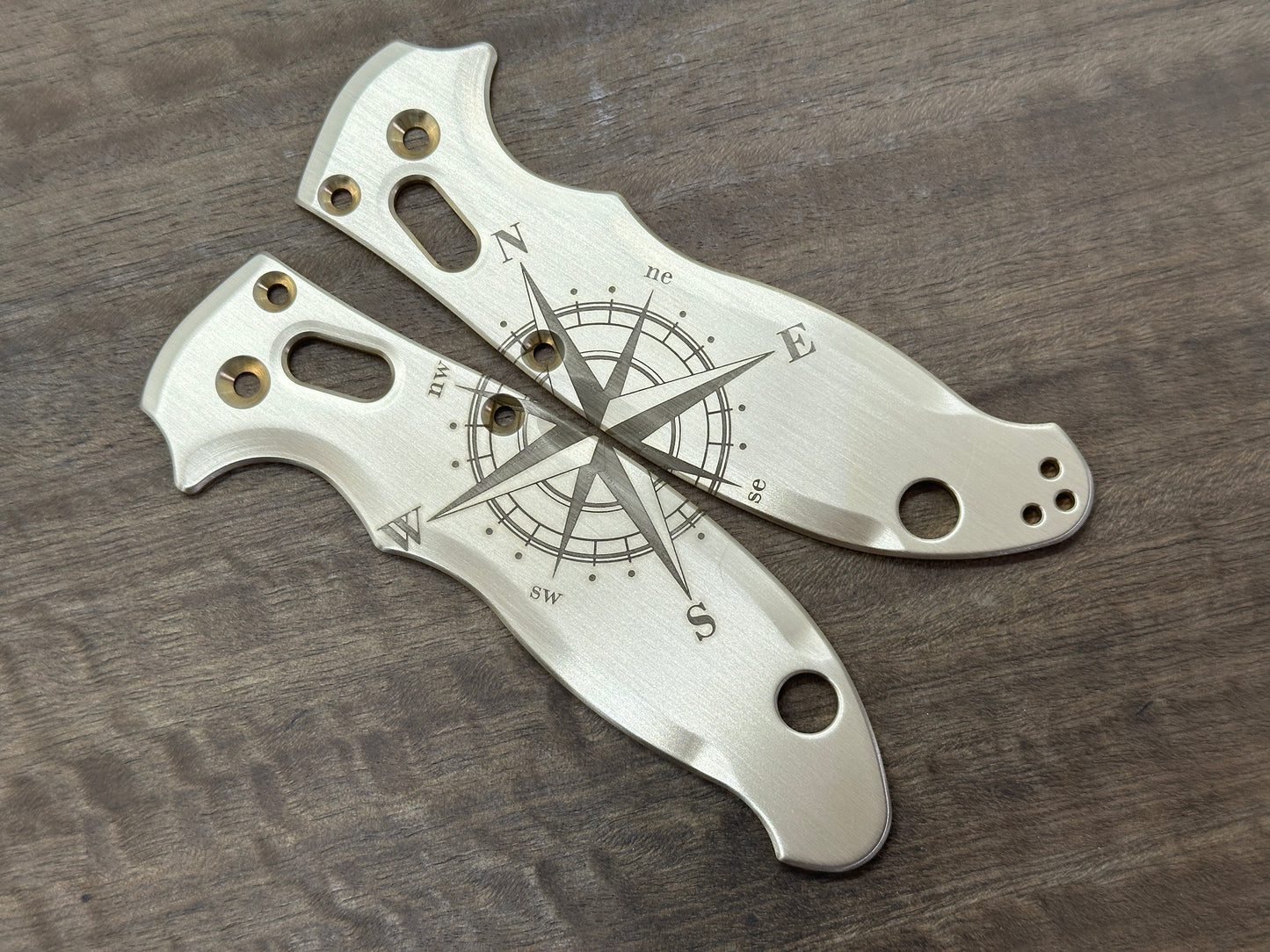 COMPASS engraved Brass scales for Spyderco MANIX 2