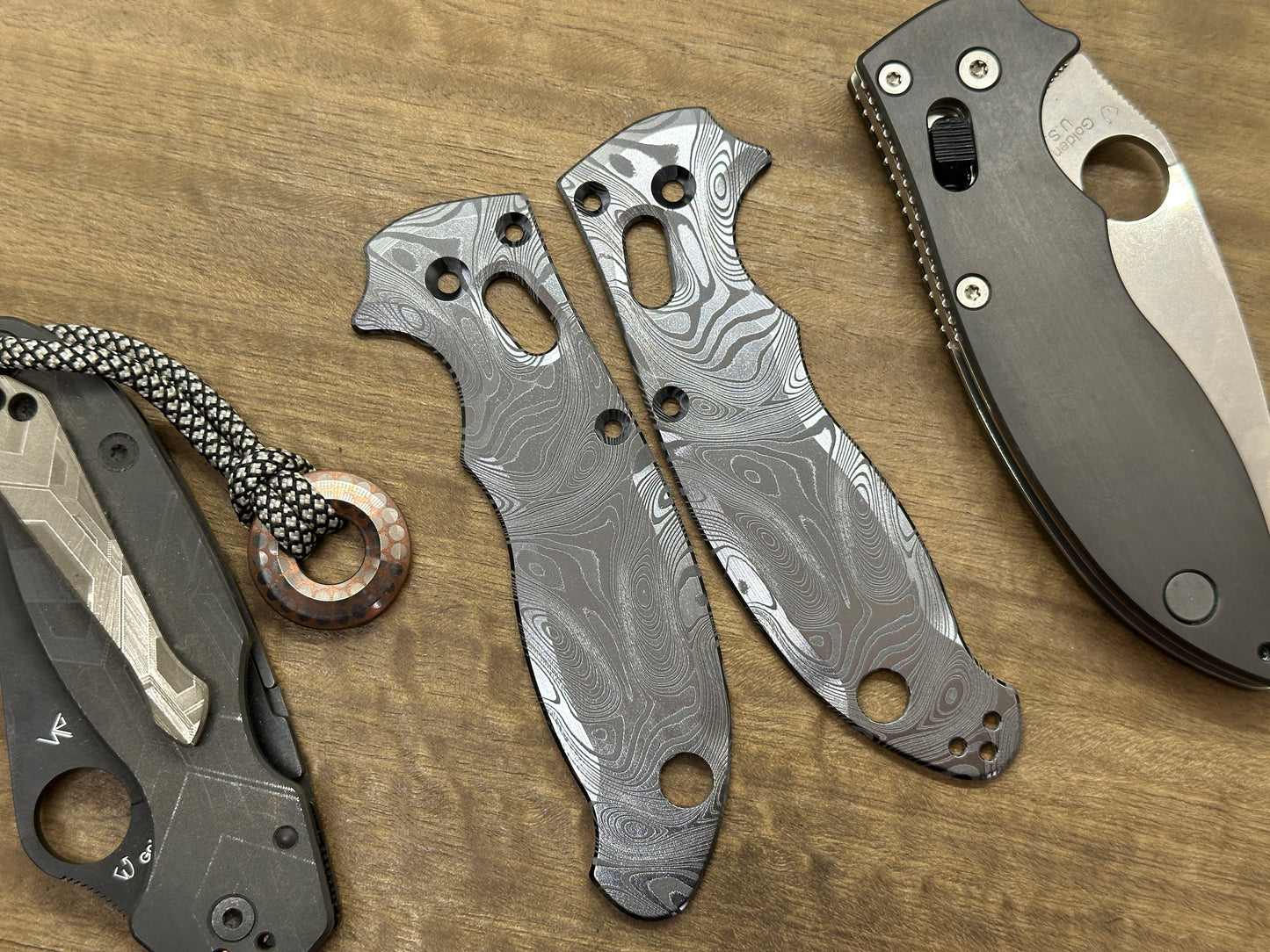 Dama FISH Black pattern engraved Titanium scales for Spyderco MANIX 2