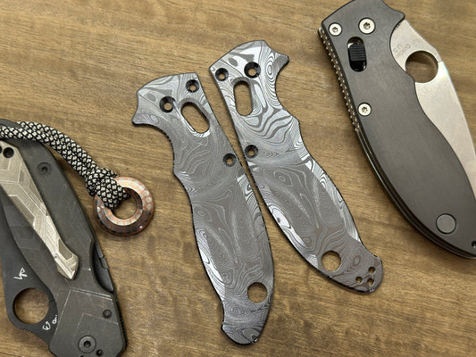 Black Dama FISH pattern engraved Titanium scales for Spyderco MANIX 2