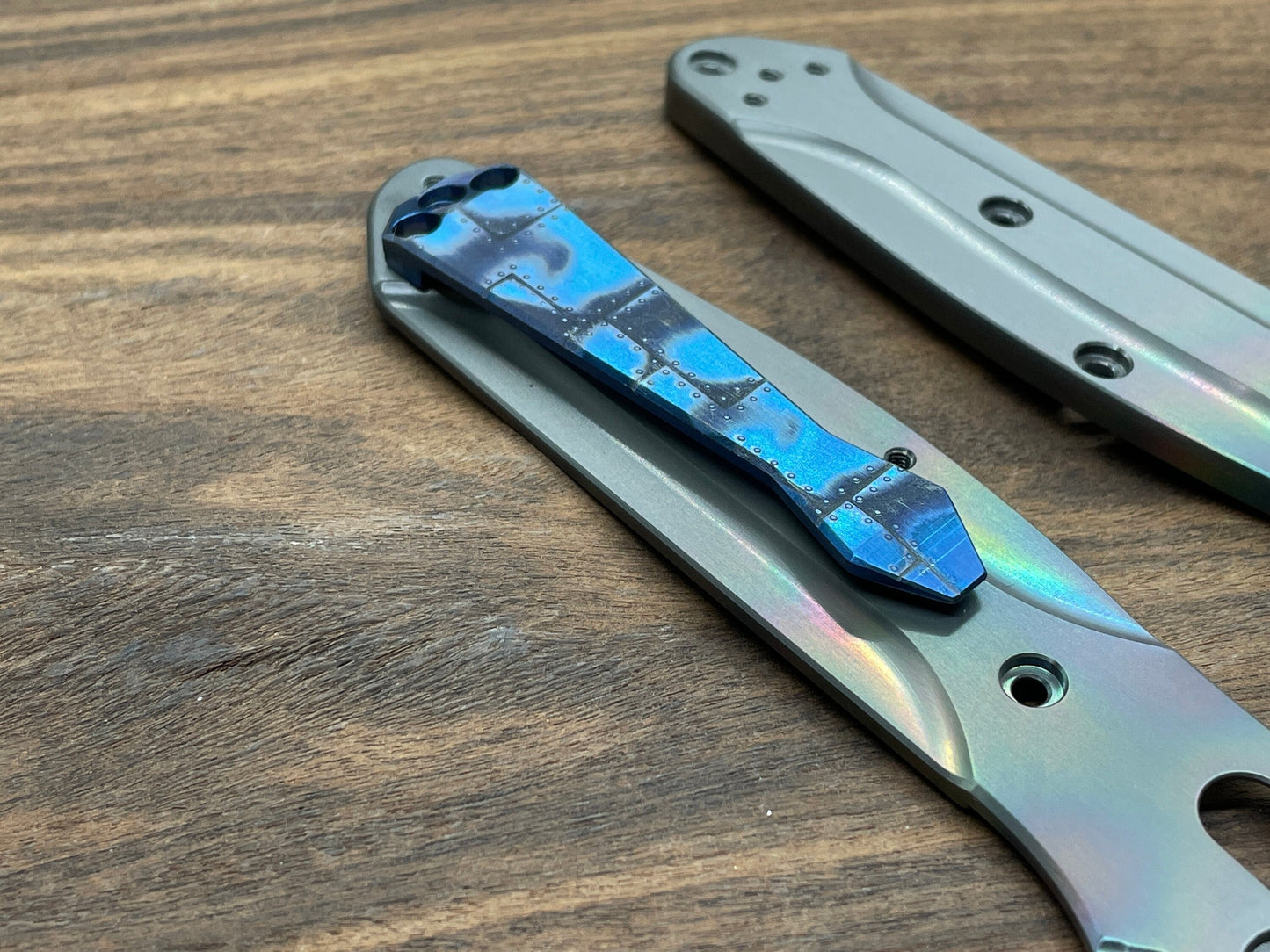 Blue ano RIVETED engraved Dmd Titanium CLIP for most Benchmade models