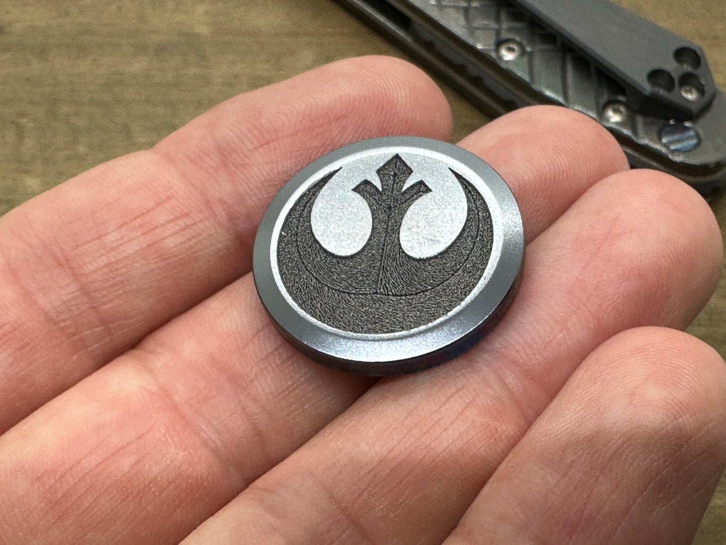 4 sizes Black Flamed REBEL Alliance vs SITH Empire engraved Titanium Worry Coin