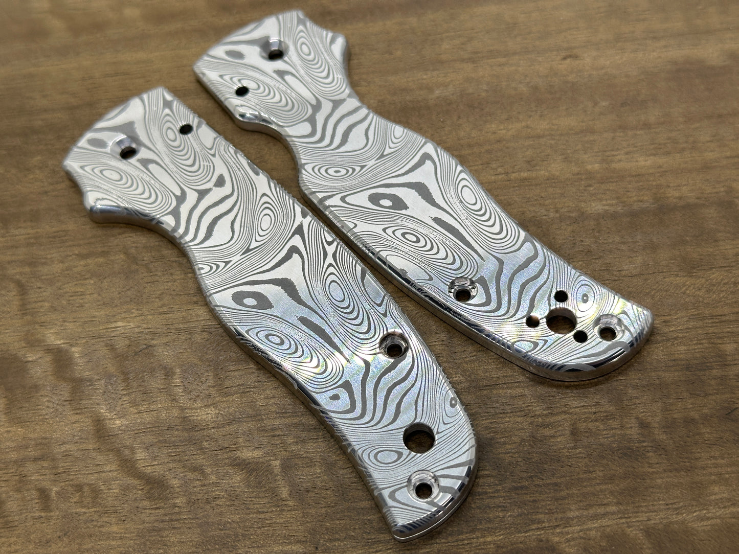 Polished Dama FISH pattern Aerospace Aluminum scales for SHAMAN Spyderco