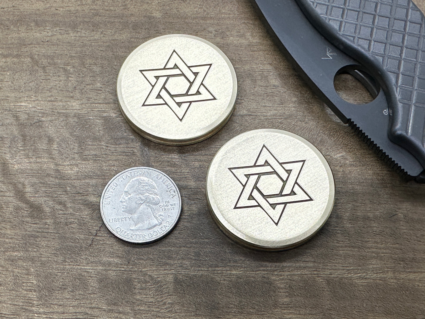 Stars of David engraved Brass HAPTIC Coins CLICKY fidget