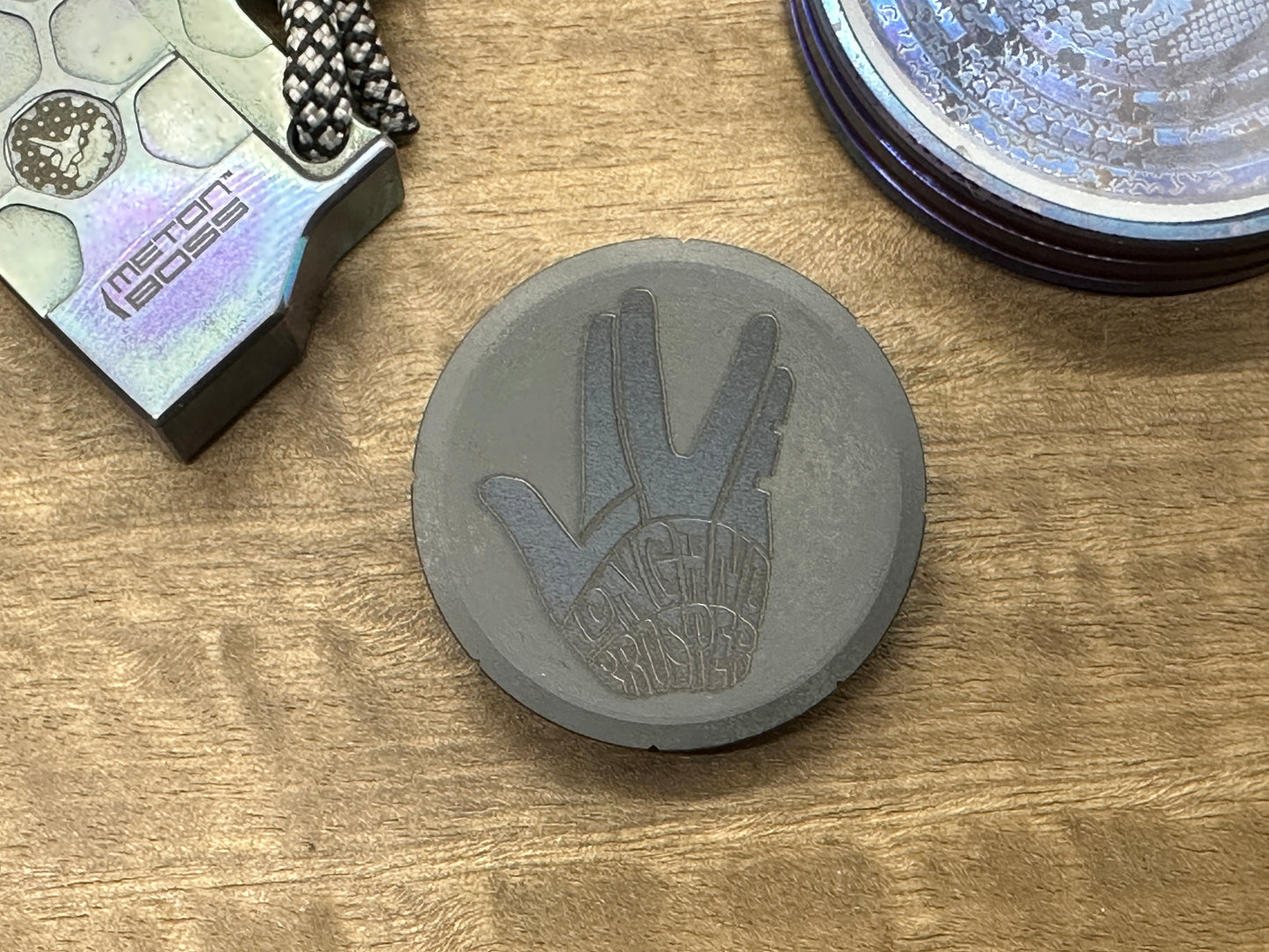 Long Live and Prosper engraved Black TUNGSTEN Spinning Worry Coin Spinning Top