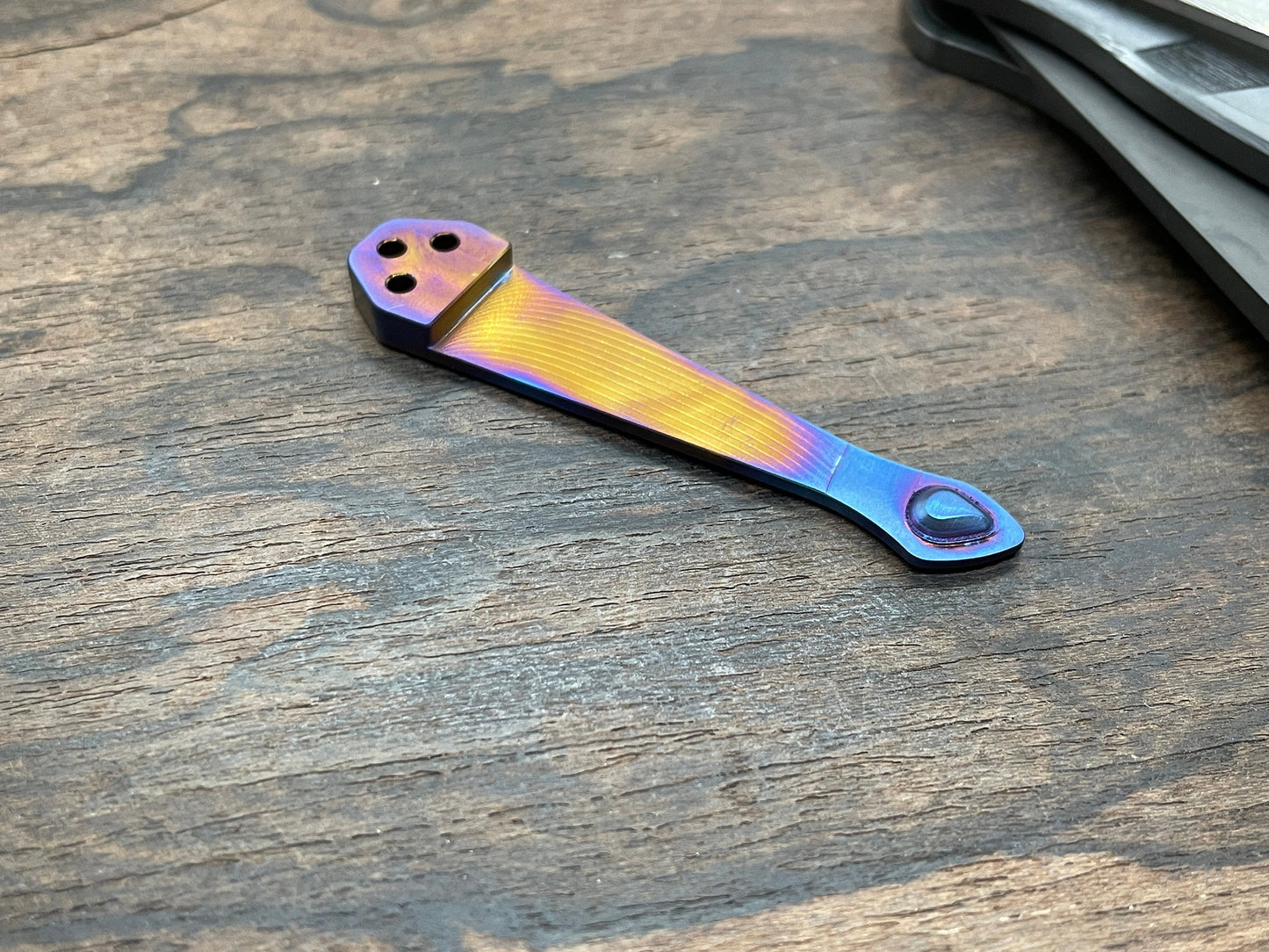 Flamed TOPO engraved SPIDY Titanium CLIP for most Spyderco models