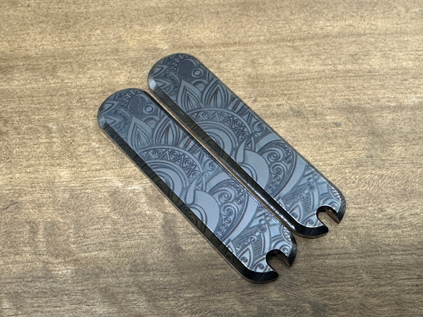 Black SUNRISE engraved 58mm Titanium Scales for Swiss Army SAK