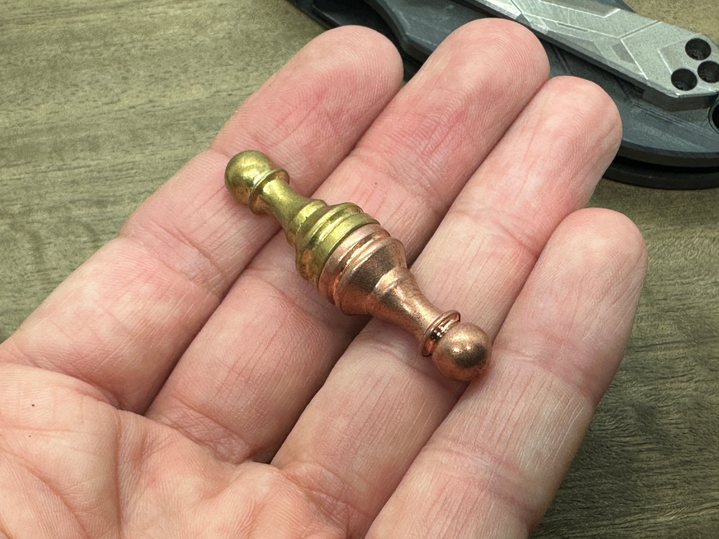 Tumbled Brass & Copper Haptic-PAWN Haptic Slider Chess Pawn fidget