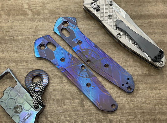 Flamed COMPASS engraved Titanium Scales for Benchmade 940 Osborne
