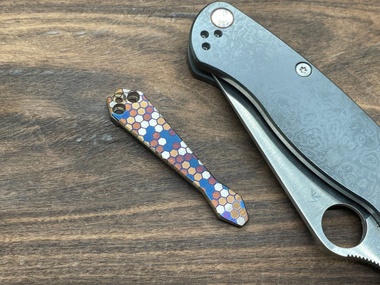 Golden Dmd Honeycomb heat ano engraved Titanium CLIP for most Spyderco models