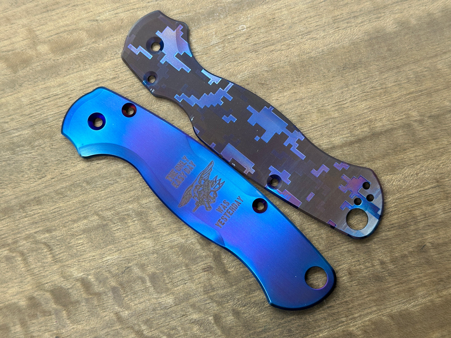 US NAVY Seals The only easy day was yesterday Titanium scales for Spyderco Paramilitary 2 PM2
