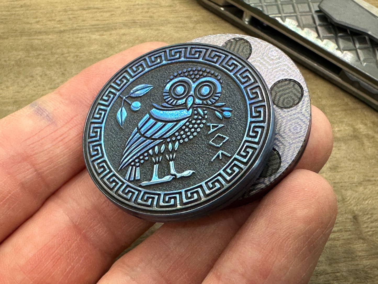 The OWL Flamed Titanium CLICKY HAPTIC Coins