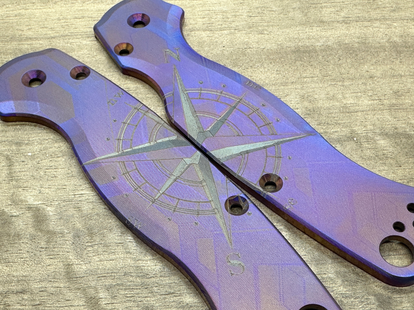 Flamed COMPASS engraved Titanium scales for Spyderco Paramilitary 2 PM2