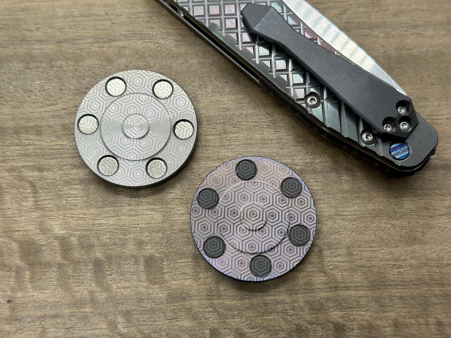 SMILEY-SAD Flamed-Dark Haptic Coins CLICKY Titanium Haptic Slider Fidget