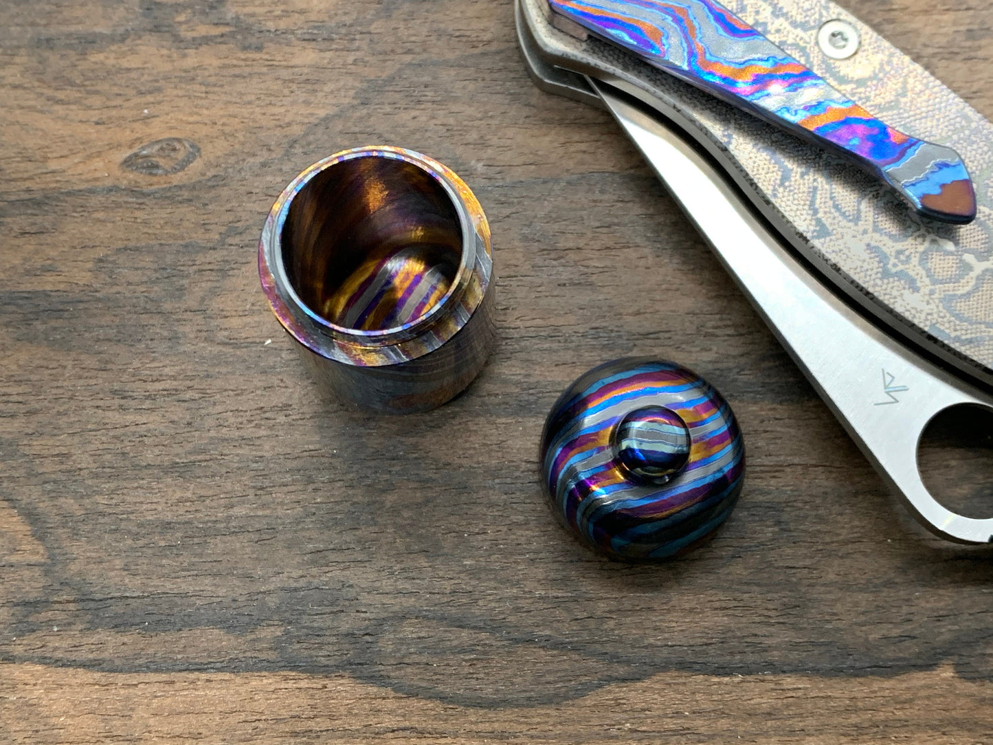 Keychain ZircuTi Black Timascus Pill Box Pill Case Stash box Meton-Vault