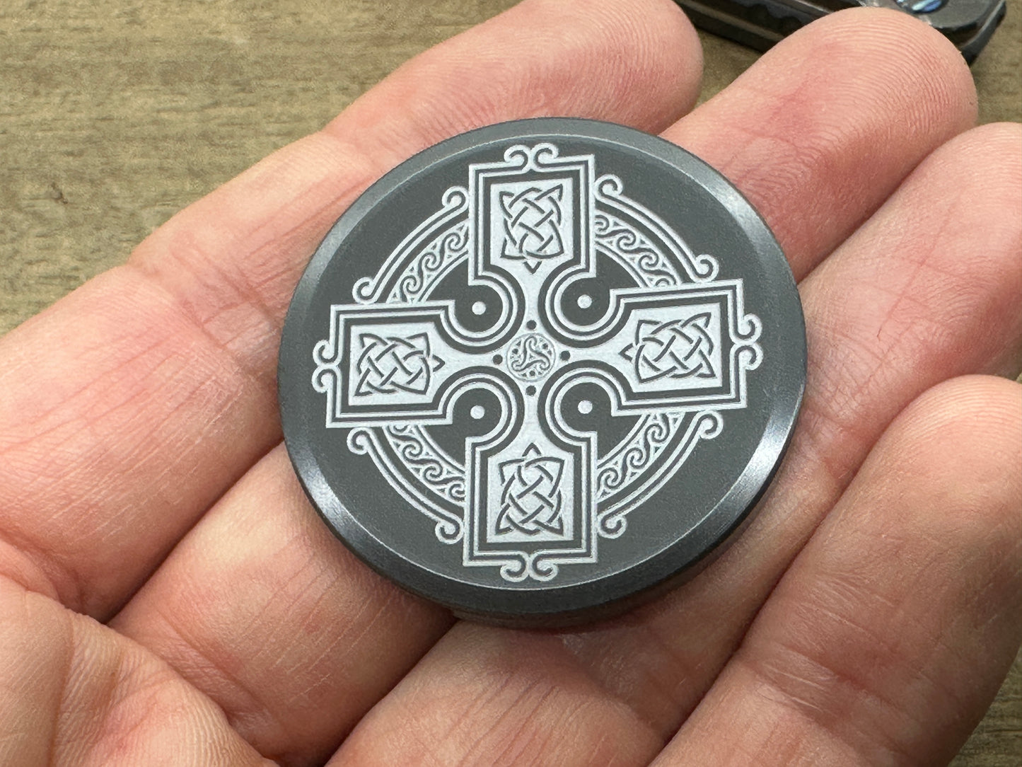 4 sizes TREE of LIFE / Celtic Cross Black Zirconium Worry Coin