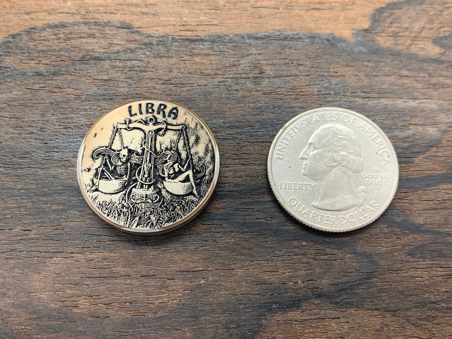 Deep engraved LIBRA Zodiac Titanium Coin for Billetspin Gambit