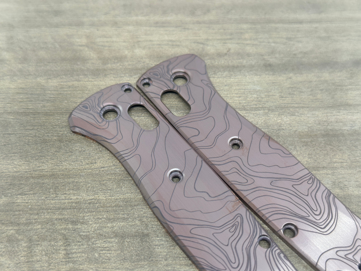 Dark TOPO engraved Copper Scales for Benchmade Bugout 535