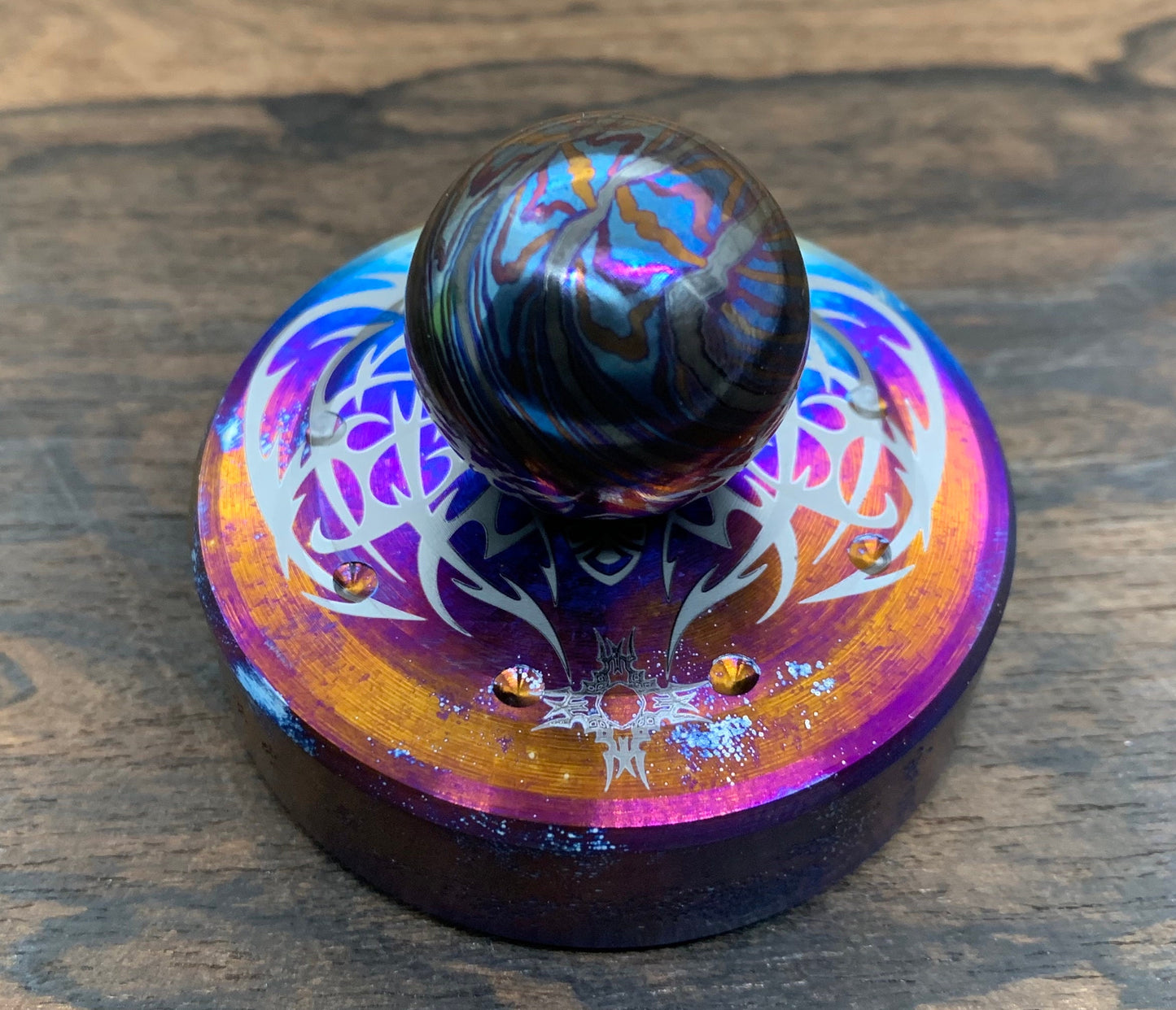 1" ZircuTi MOSAIC Black Timascus Sphere + Glow in the dark stand