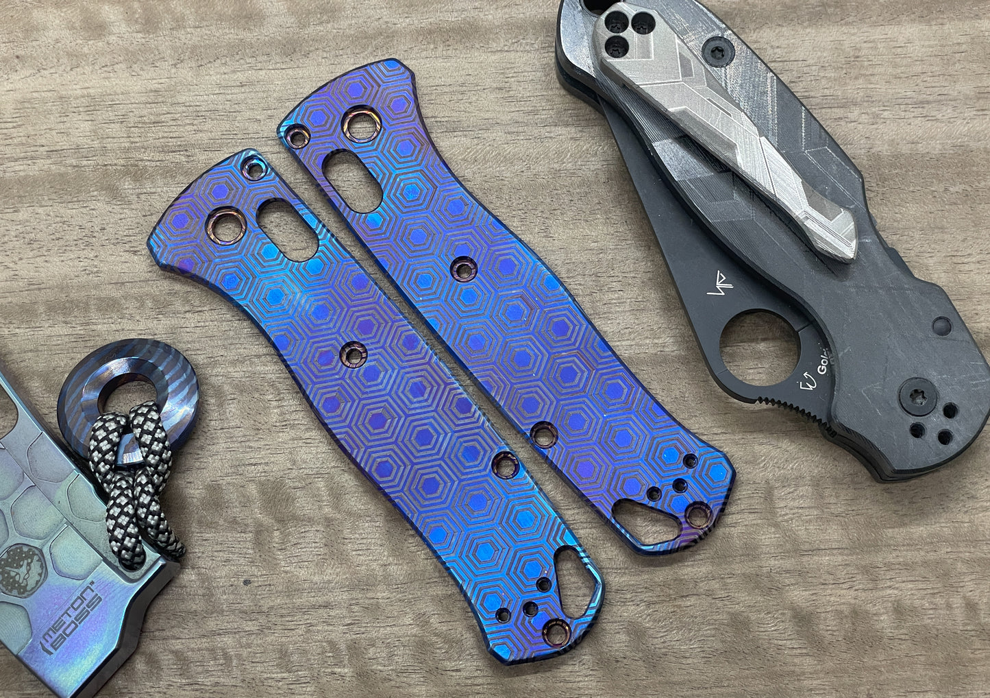 Flamed HONEYCOMB engraved Titanium Scales for Benchmade Bugout 535