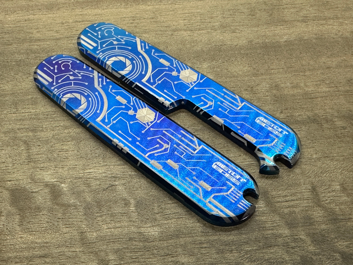 Flamed Polished CIRCUIT Board engraved 91mm Titanium Scales for Swiss Army