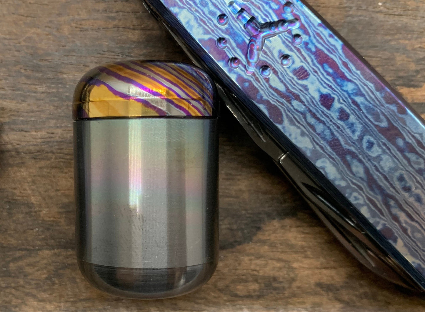 ZircuTi Black-Rainbow Zirconium Pocket Pill Box Stash box Meton-Vault Pill Case