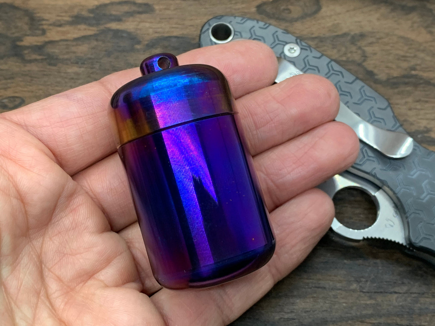 XL Keychain Flamed TITANIUM Meton-Vault Pill box Stash box Pill Case Candy Box
