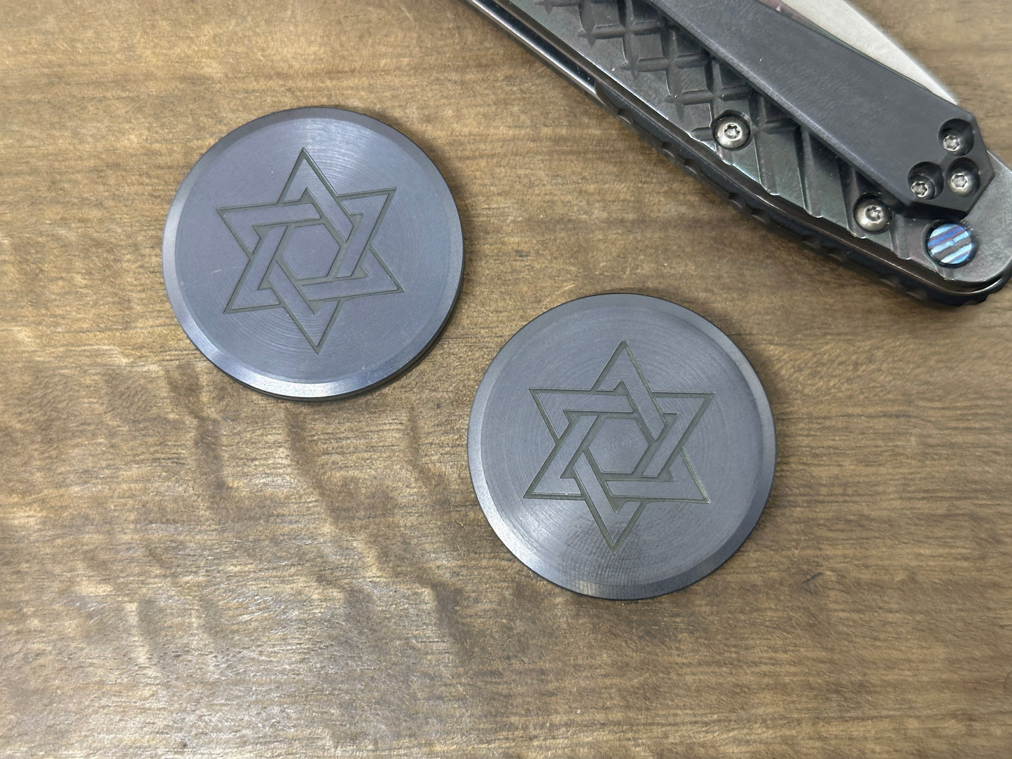 Stars of David engraved Tungsten HAPTIC Coins CLICKY Haptic