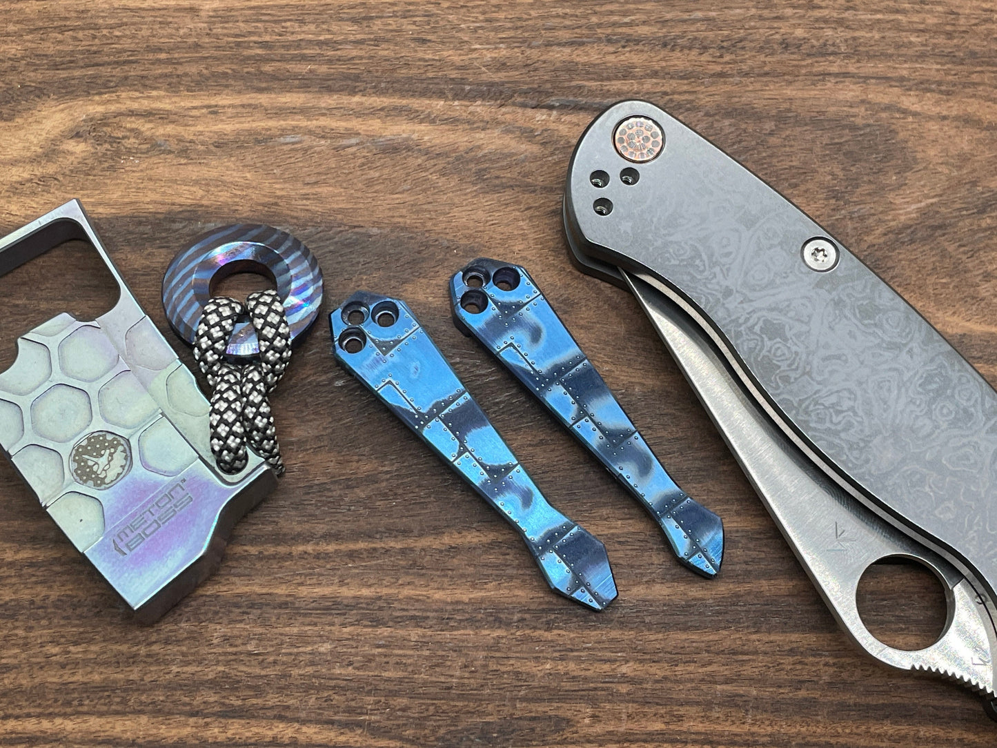 RIVETED AIRPLANE Blue ano Dmd Titanium Clip for most Spyderco models